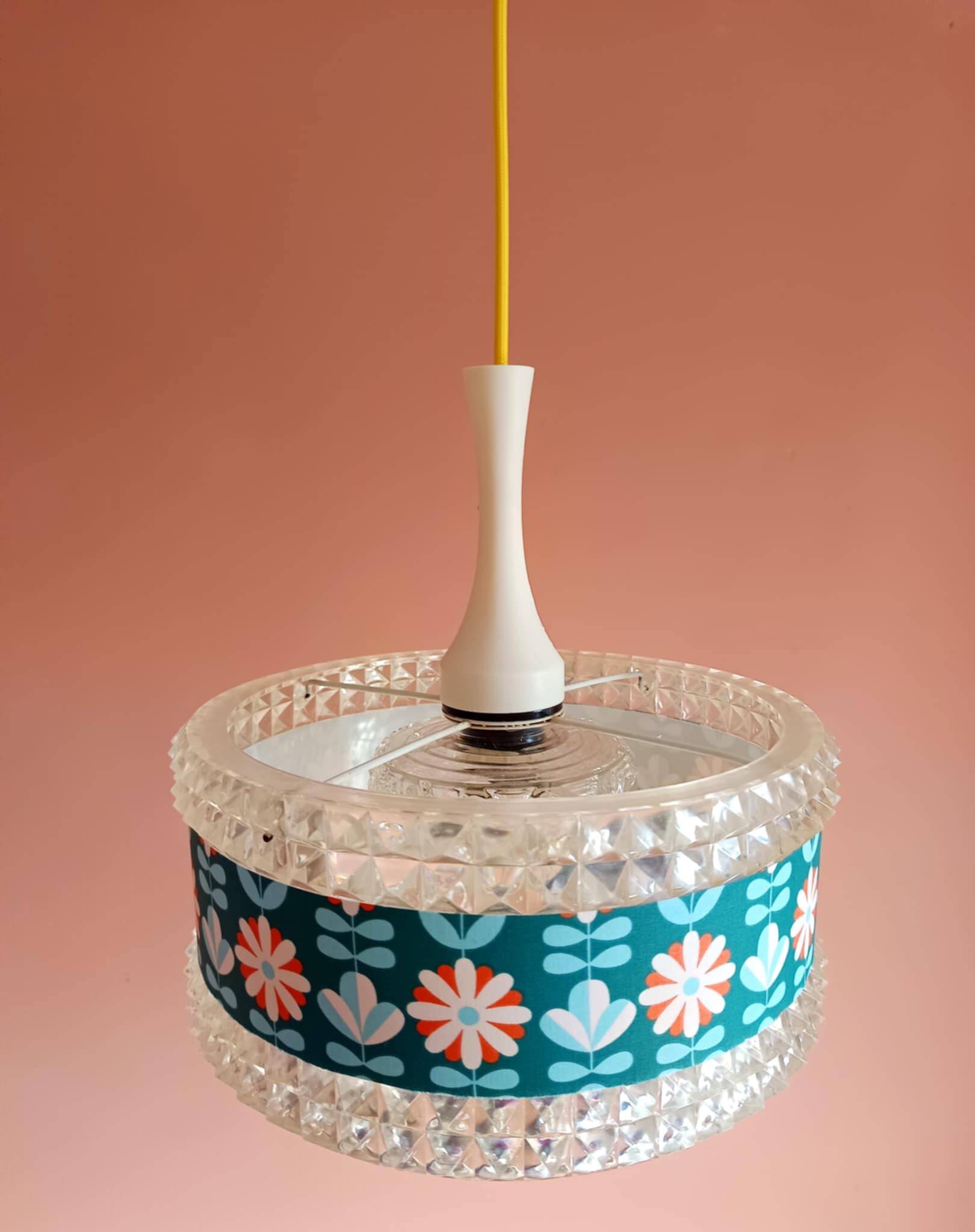 Vintage 1970s plexiglass and flower pendant light