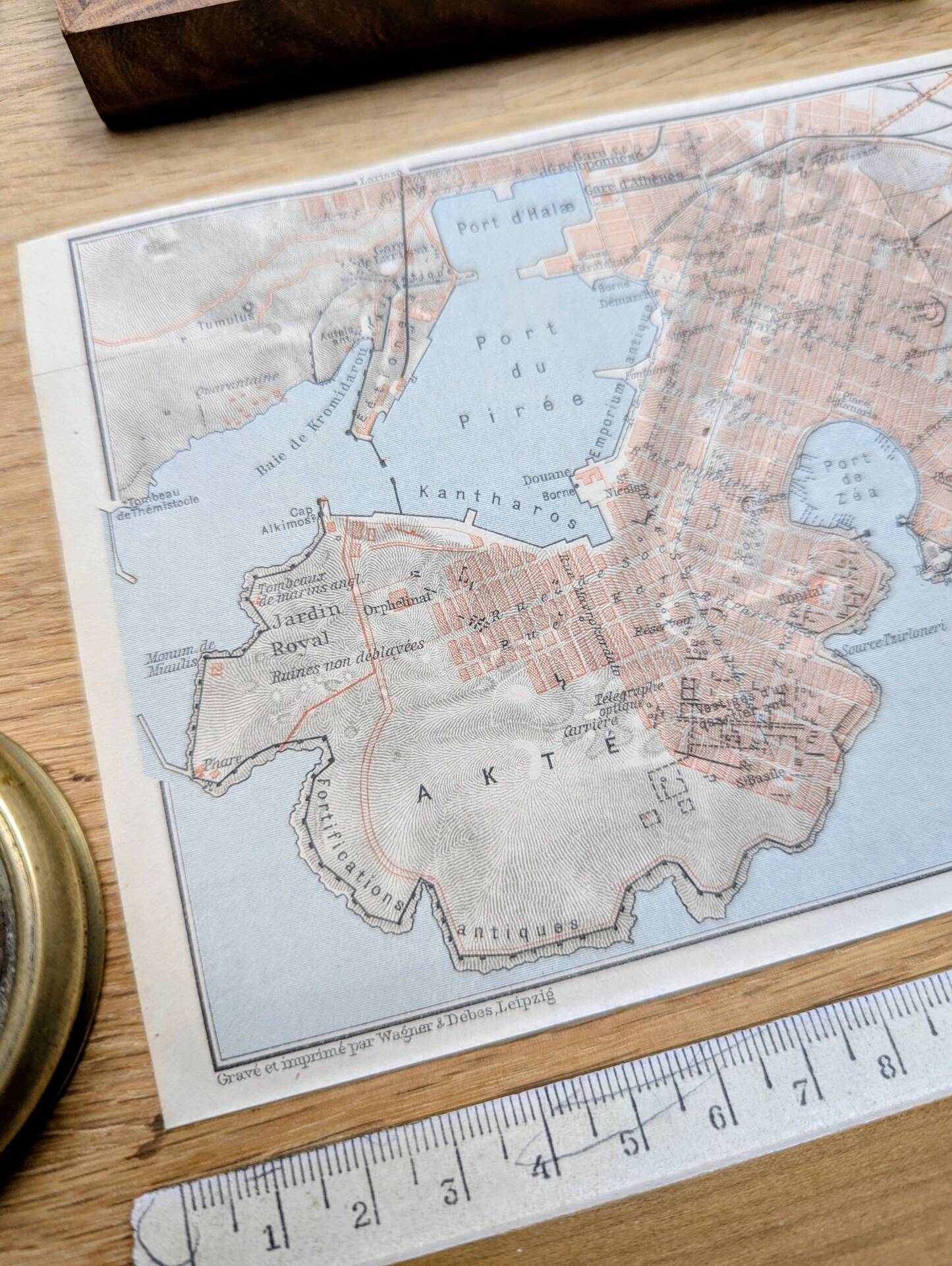 Le Pirée, Athènes, petit plan original imprimé en 1910