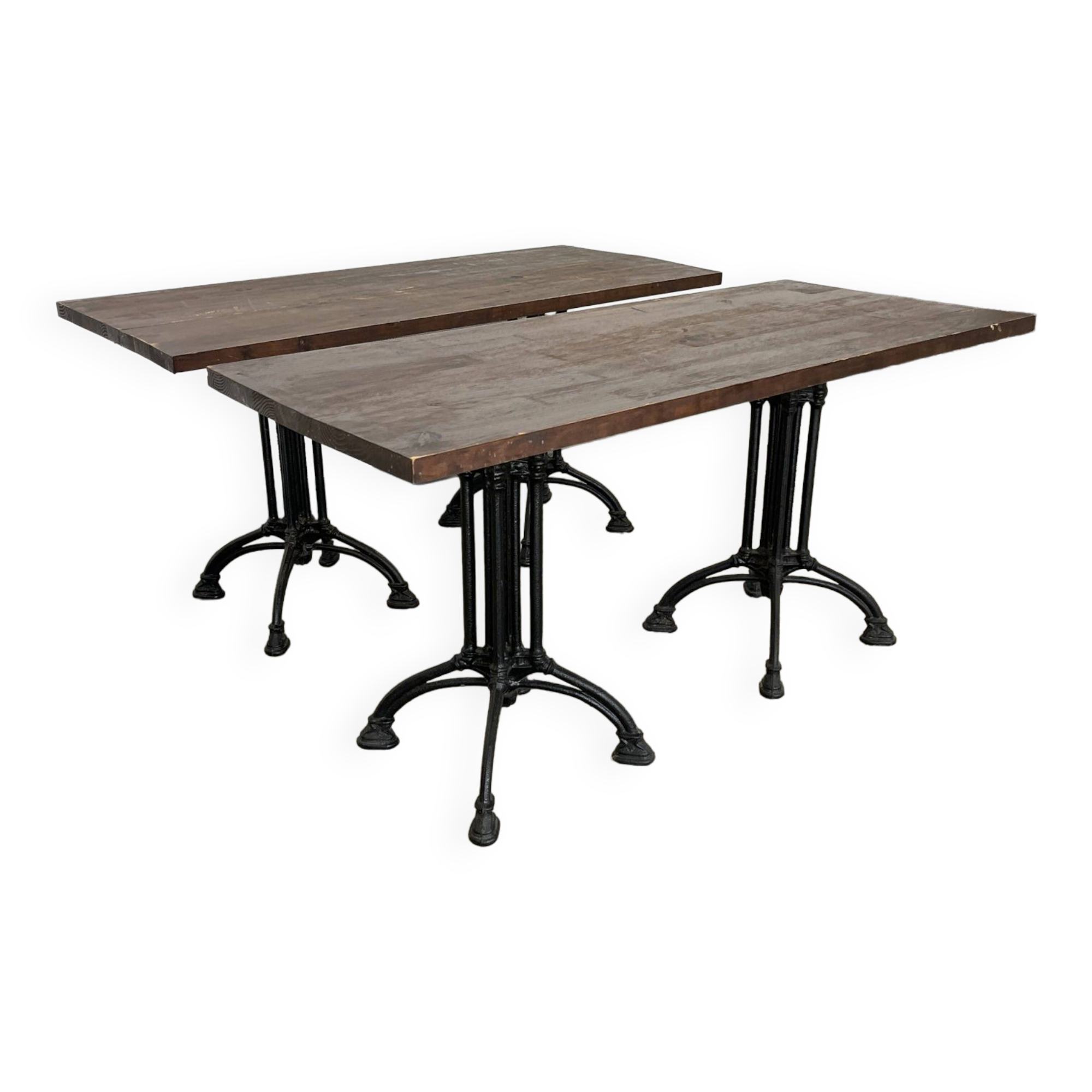 Pair of 4-seater rectangular bistro tables with black steel base