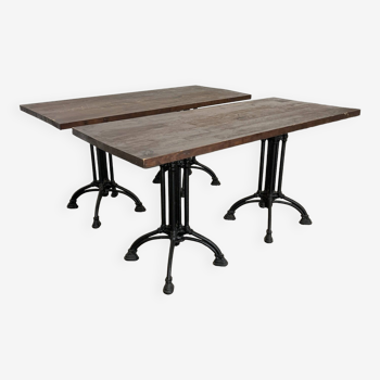 Paire de tables bistrot rectangulaires 4 places pied acier noir
