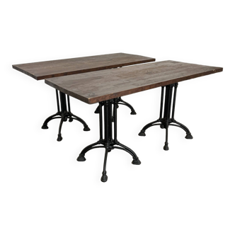 Paire de tables bistrot rectangulaires 4 places pied acier noir