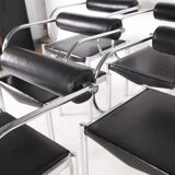 Set of 6 chrome and leather chairs