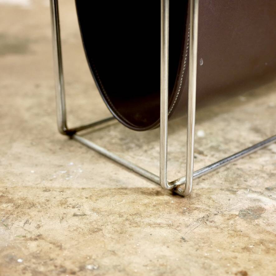 Gérard Rignault faux leather and metal magazine rack