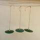 Trio of vintage pendant lights in green and white enameled sheet metal, industrial farmhouse decor