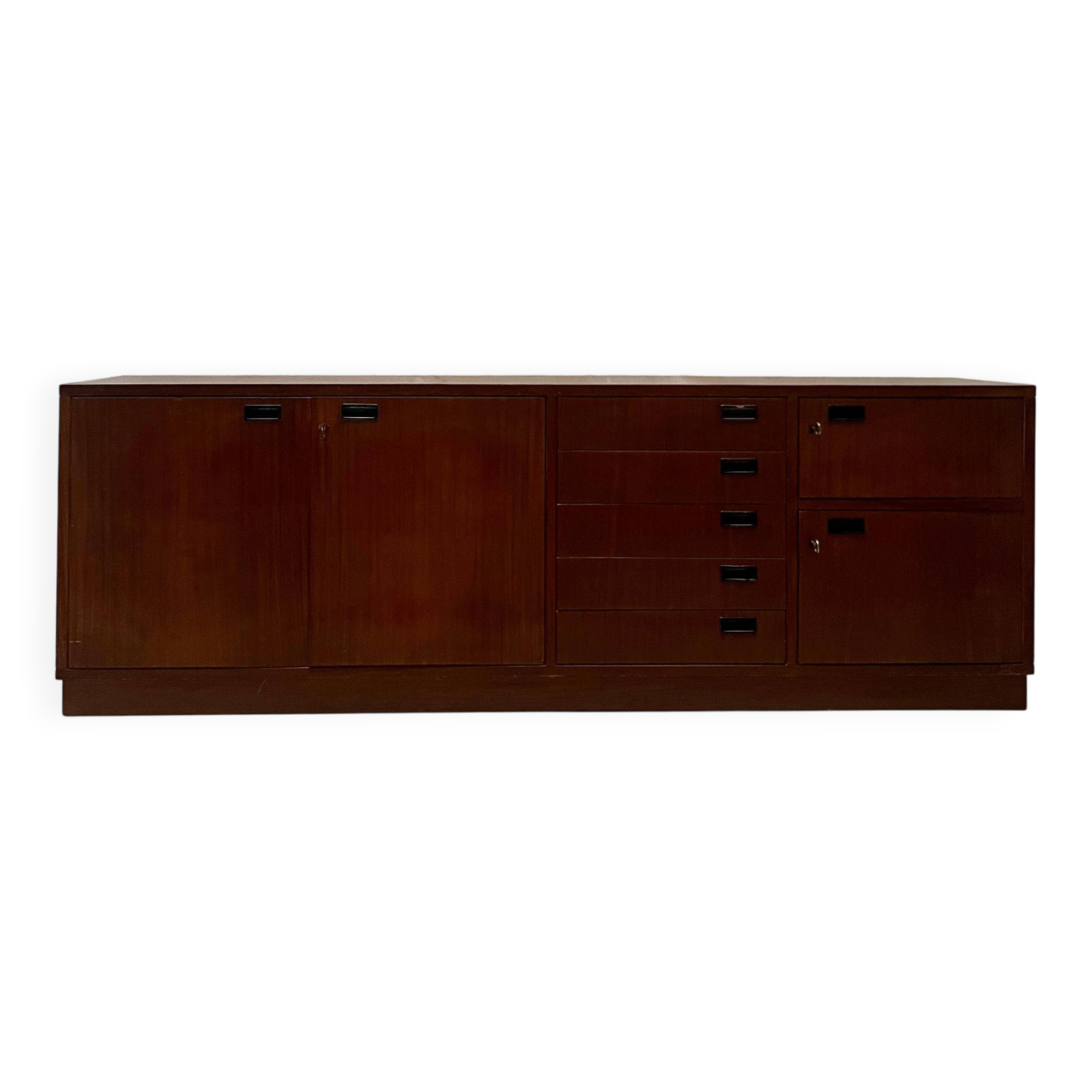 Vintage Italian Sideboard, Mid-Century Modern Wood Cabinet with Lockers 1960's