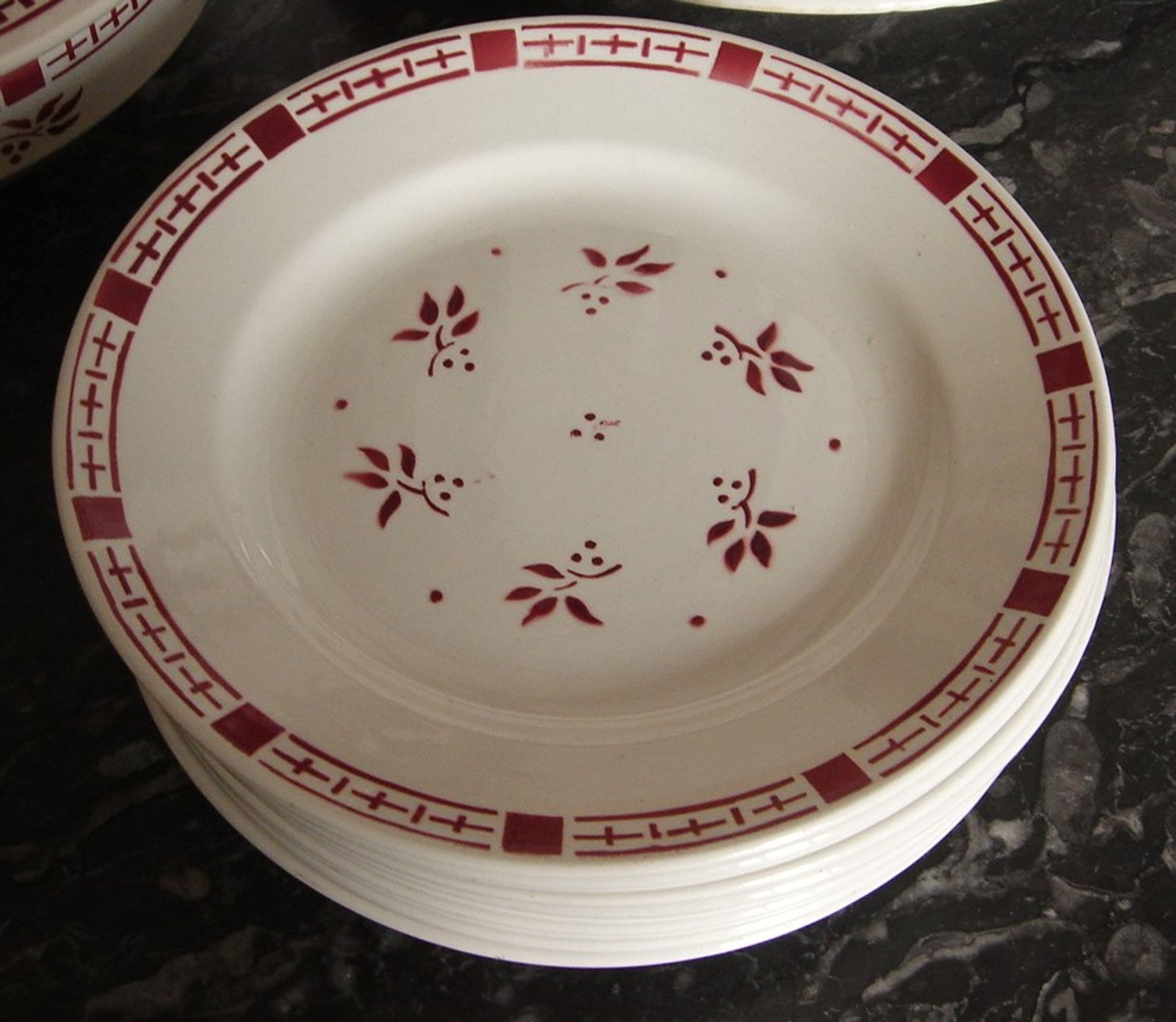 Lot 6 hollow plates Digoin Sarreguemines Dominique Red Flowers Art Deco