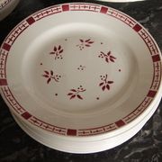 Lot 6 hollow plates Digoin Sarreguemines Dominique Red Flowers Art Deco