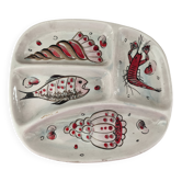 Vintage 4-compartment dish with seafood decor