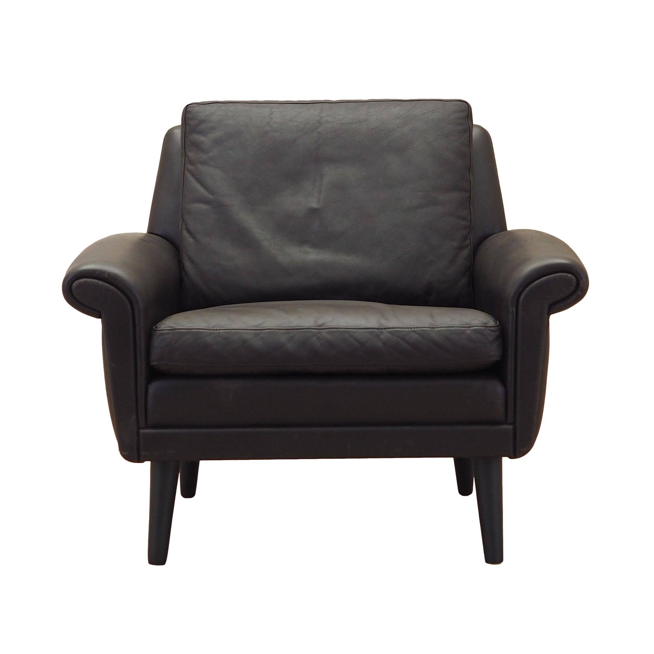 Fauteuil en cuir marron, design danois, années 1960, designer : Aage Christiansen.