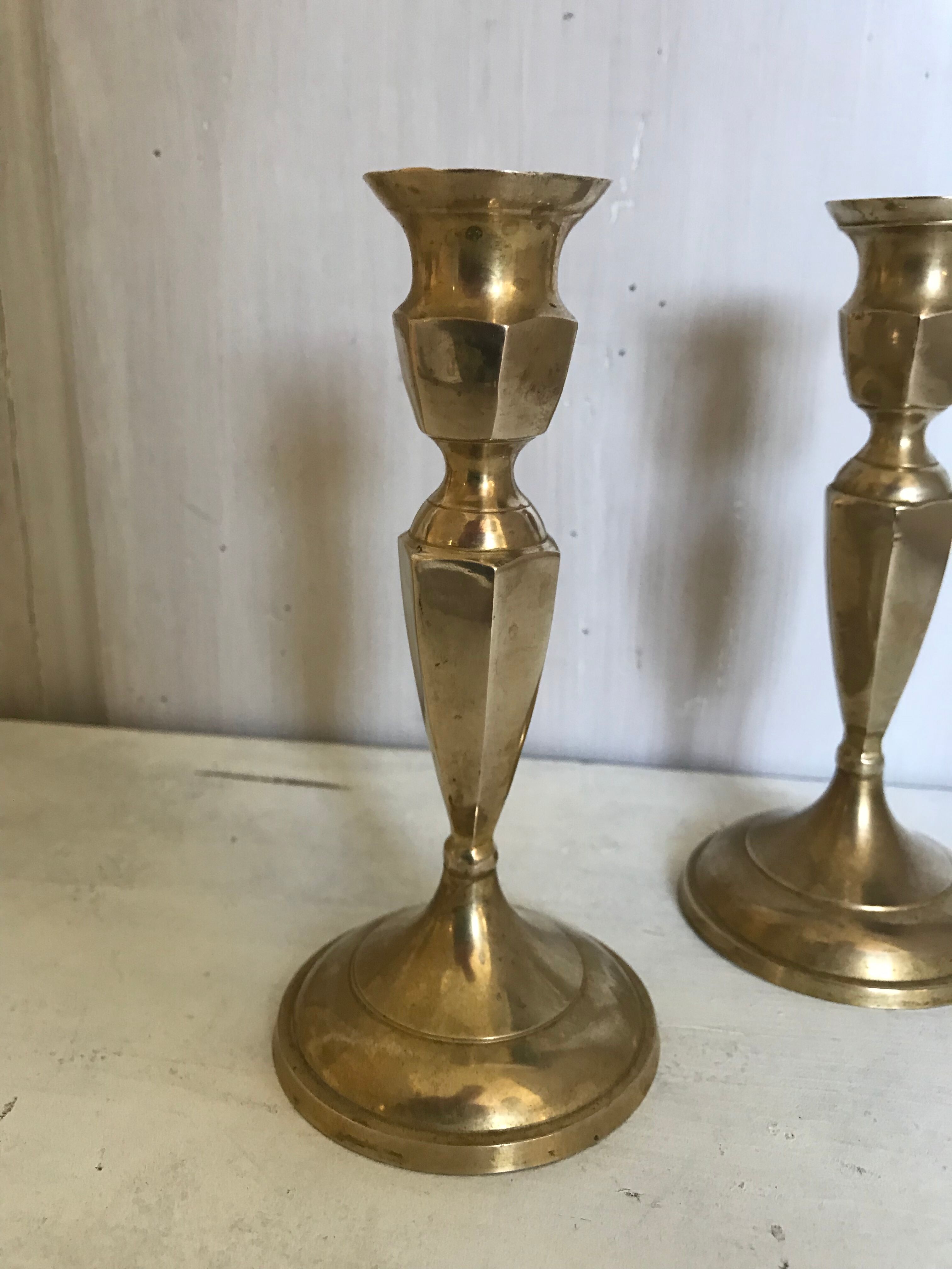 Pair of brass candle holders