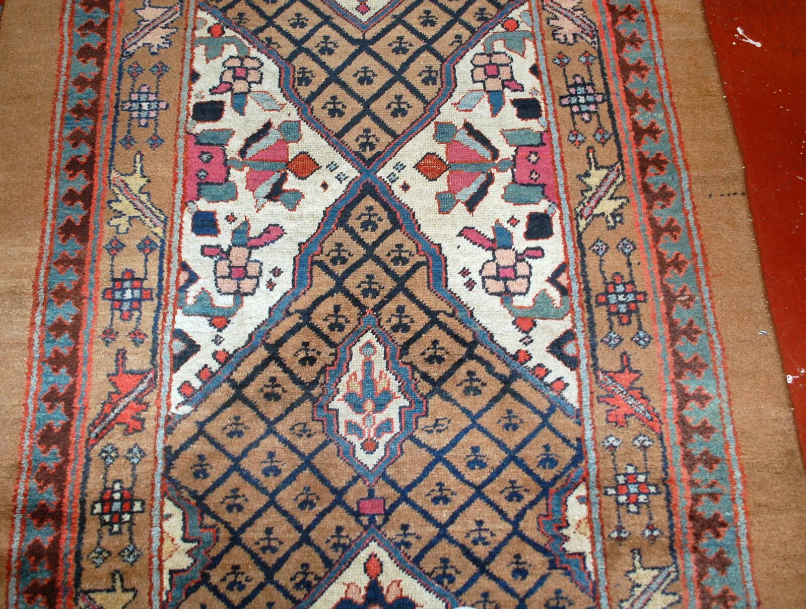 Handmade antique Persian camel hair runner 4' x 15.2' (122cm x 463cm) 1880s - 1B556
