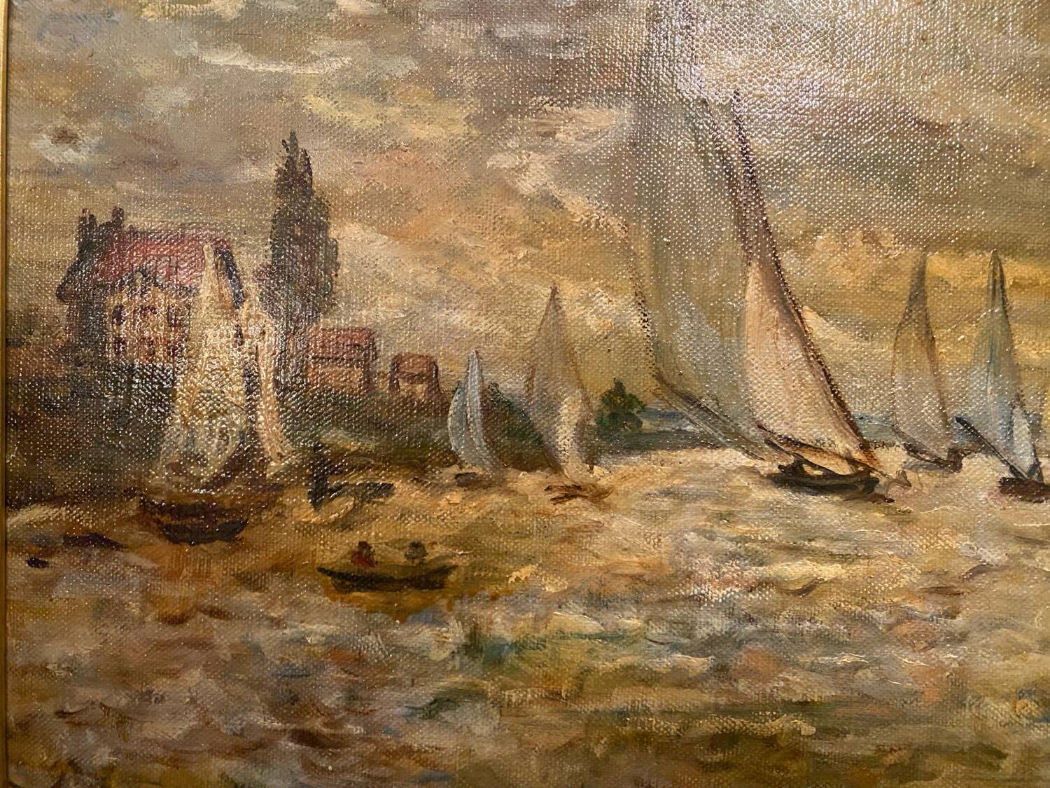Oil on canvas, Landscape of sailboats