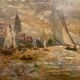 Oil on canvas, Landscape of sailboats