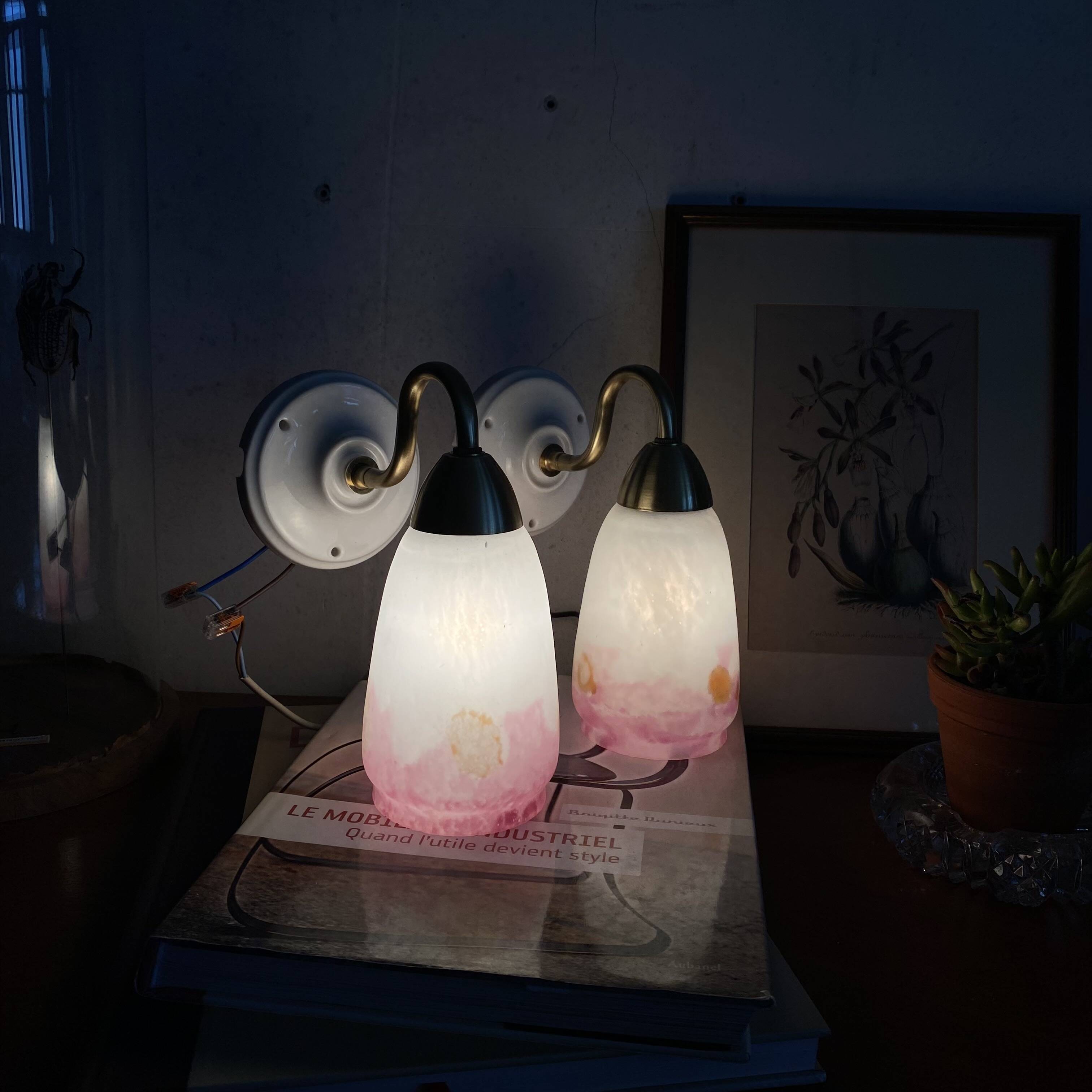 Pair of wall sconces in pink glass paste
