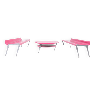 Set of 2 sculptural ‘Ballet’ benches and coffee table by Marco Evaristti