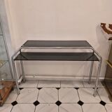 Vintage console en verre fumé et chrome