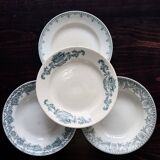 Mismatched vintage half-soup plates in ironstone - Green decor