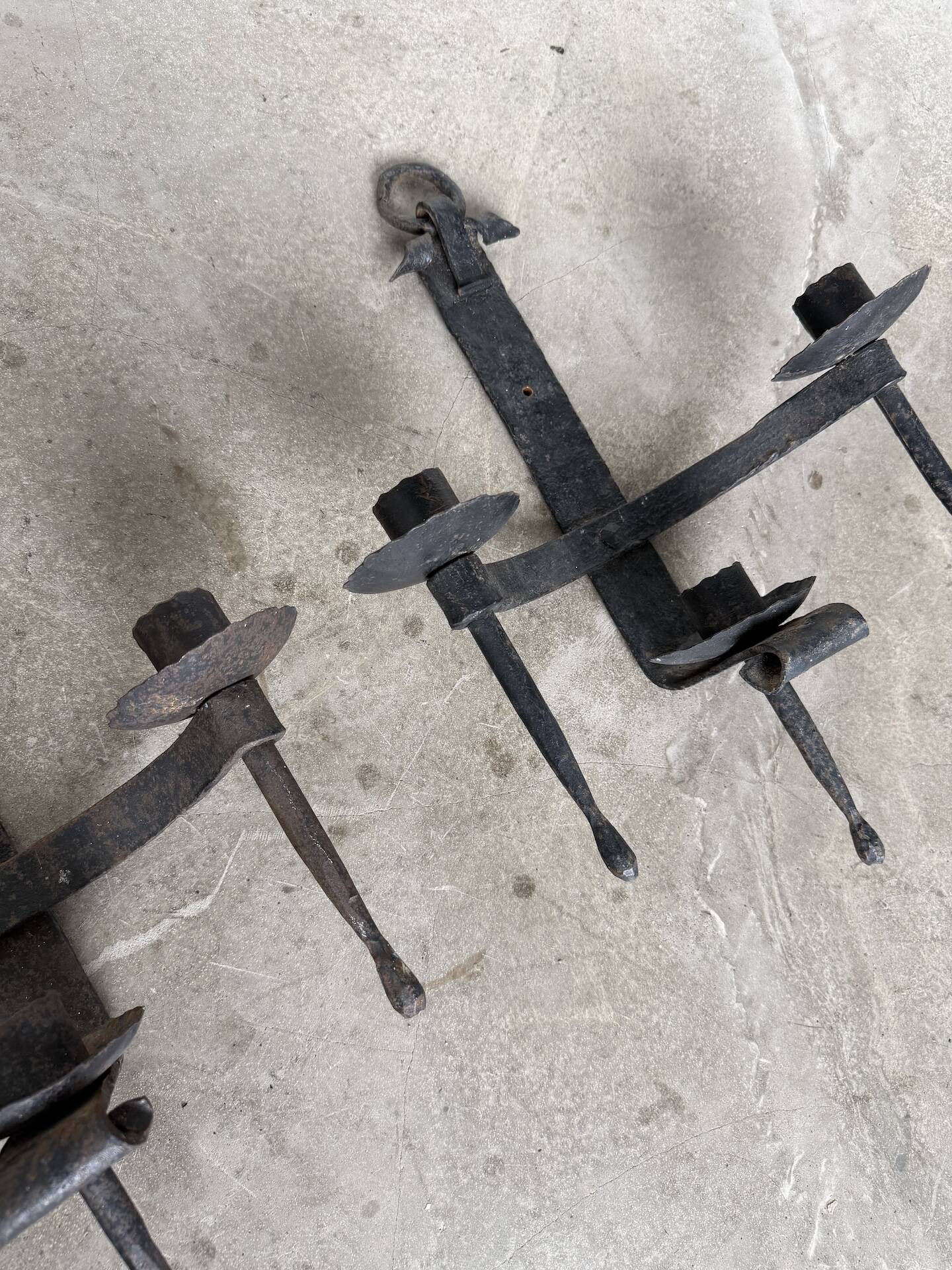 Wrought iron candle holders 1900 brutalist sconces