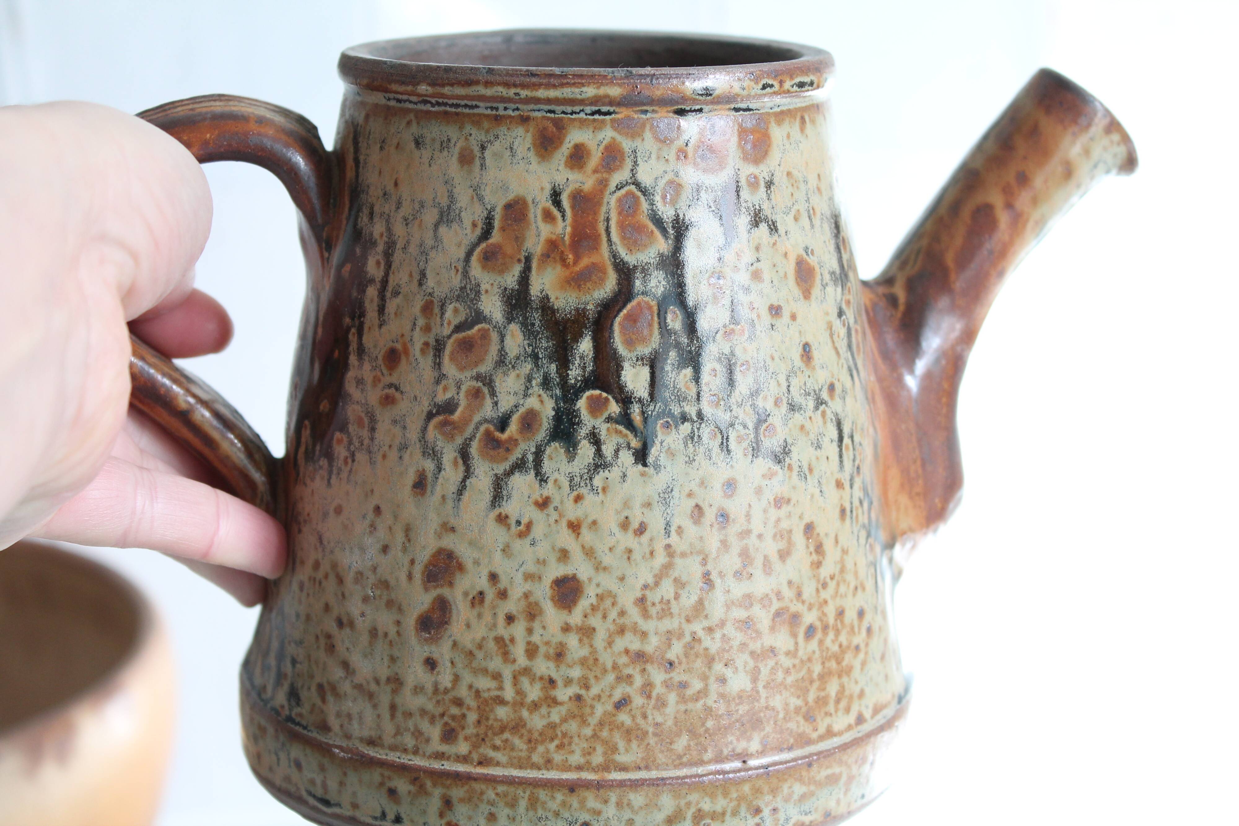 Vintage stoneware pottery, glazed ceramic jug by Jean Pierre Prudhomme.