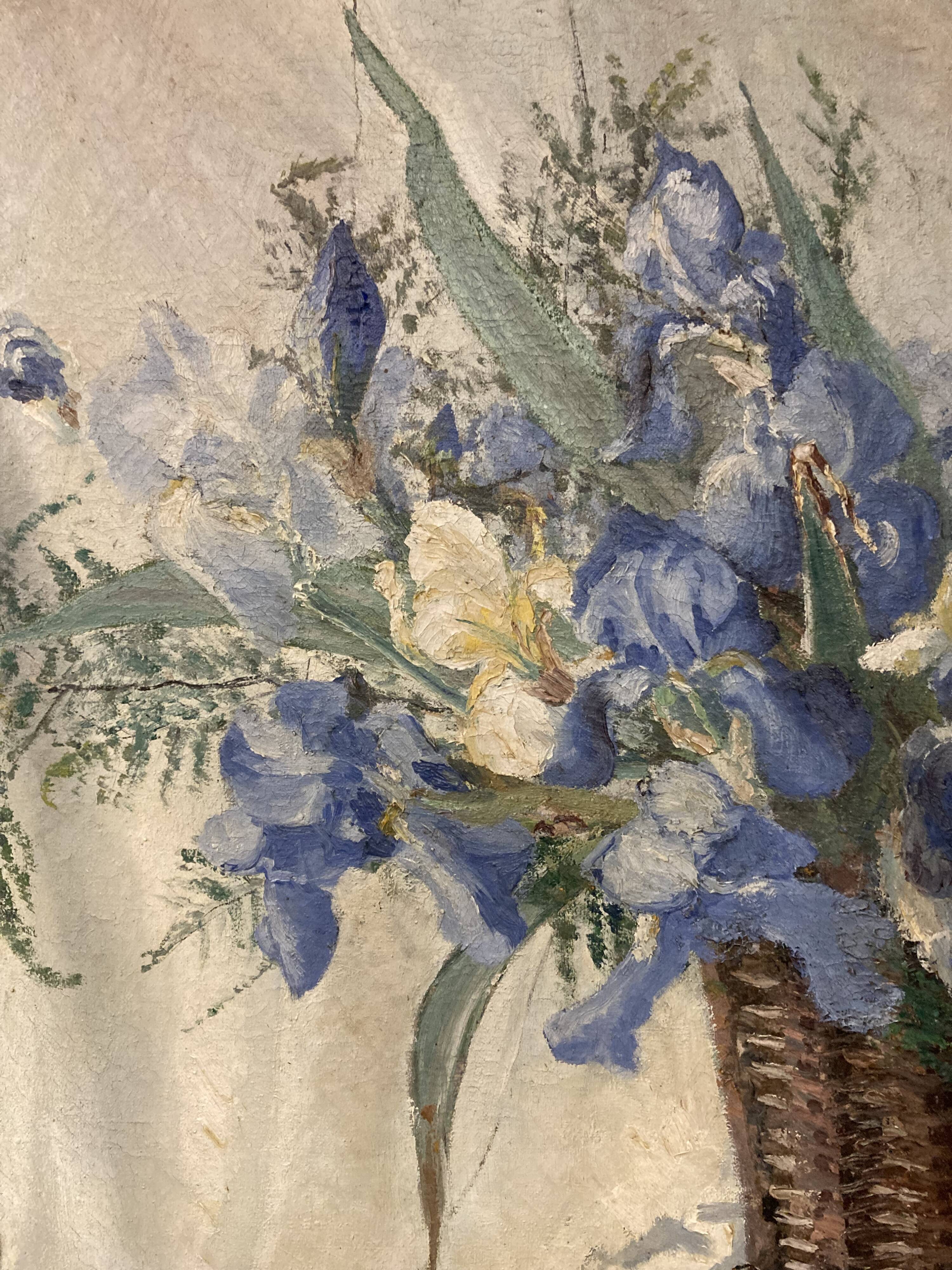Georges prestat (1911-1994), bouquet of irises, oil on canvas from 1946