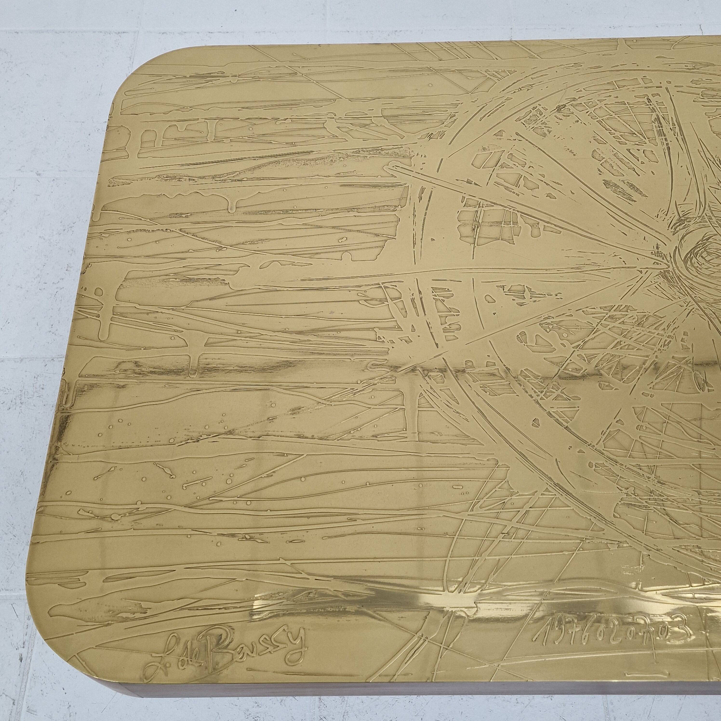 L. De Boussy, Etched Brass Coffee Table, Belgium, 1976
