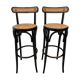 Pair of high canne stools or black curved wooden bar chairs, 1970