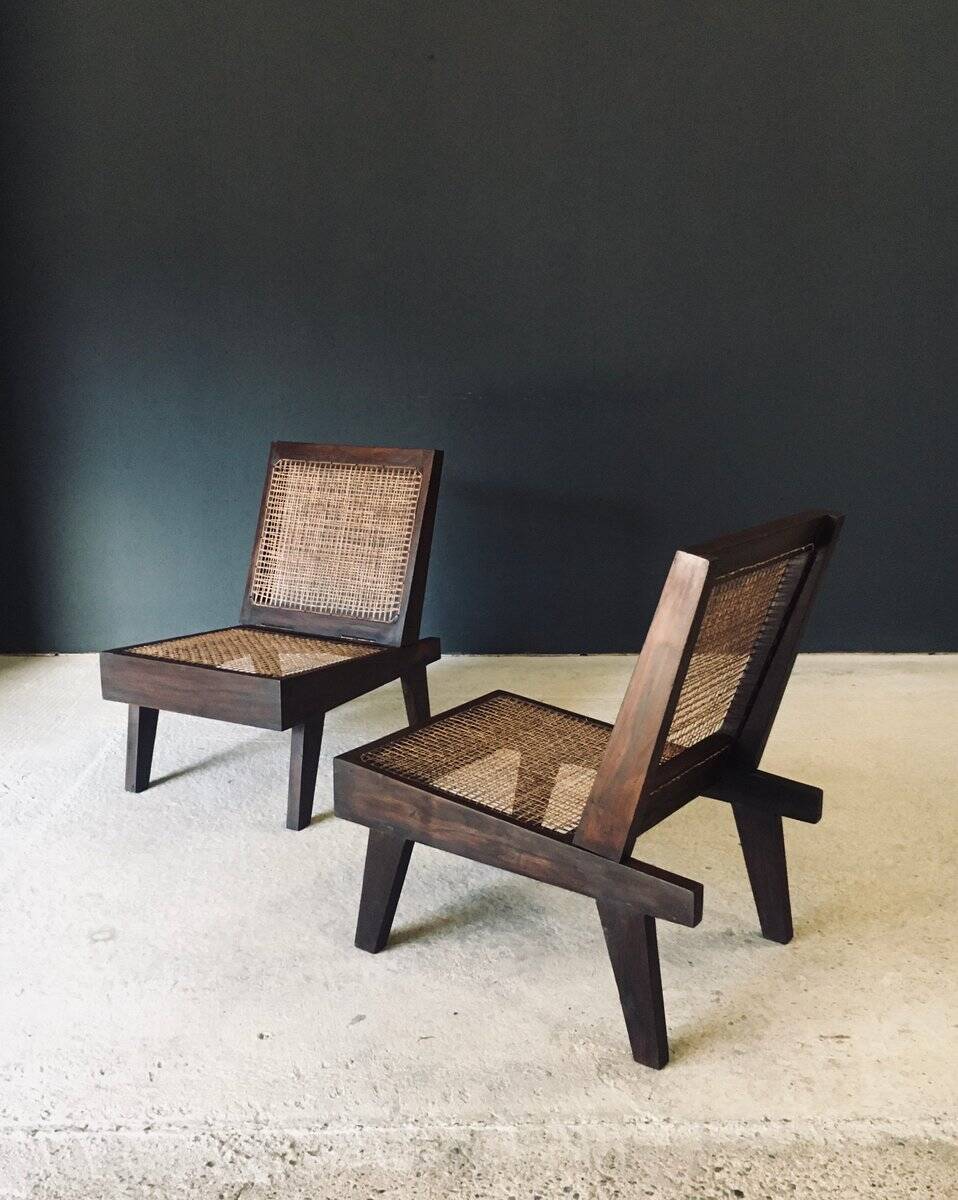 Low Modernist Folding Chairs by Pierre Jeanneret for Chandigarh, India, 1960s, Set of 2