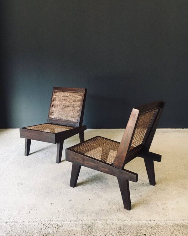 Low Modernist Folding Chairs by Pierre Jeanneret for Chandigarh, India, 1960s, Set of 2