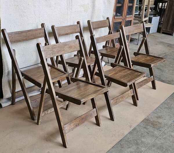 Lot de 6 chaises de cinéma pliante en teck