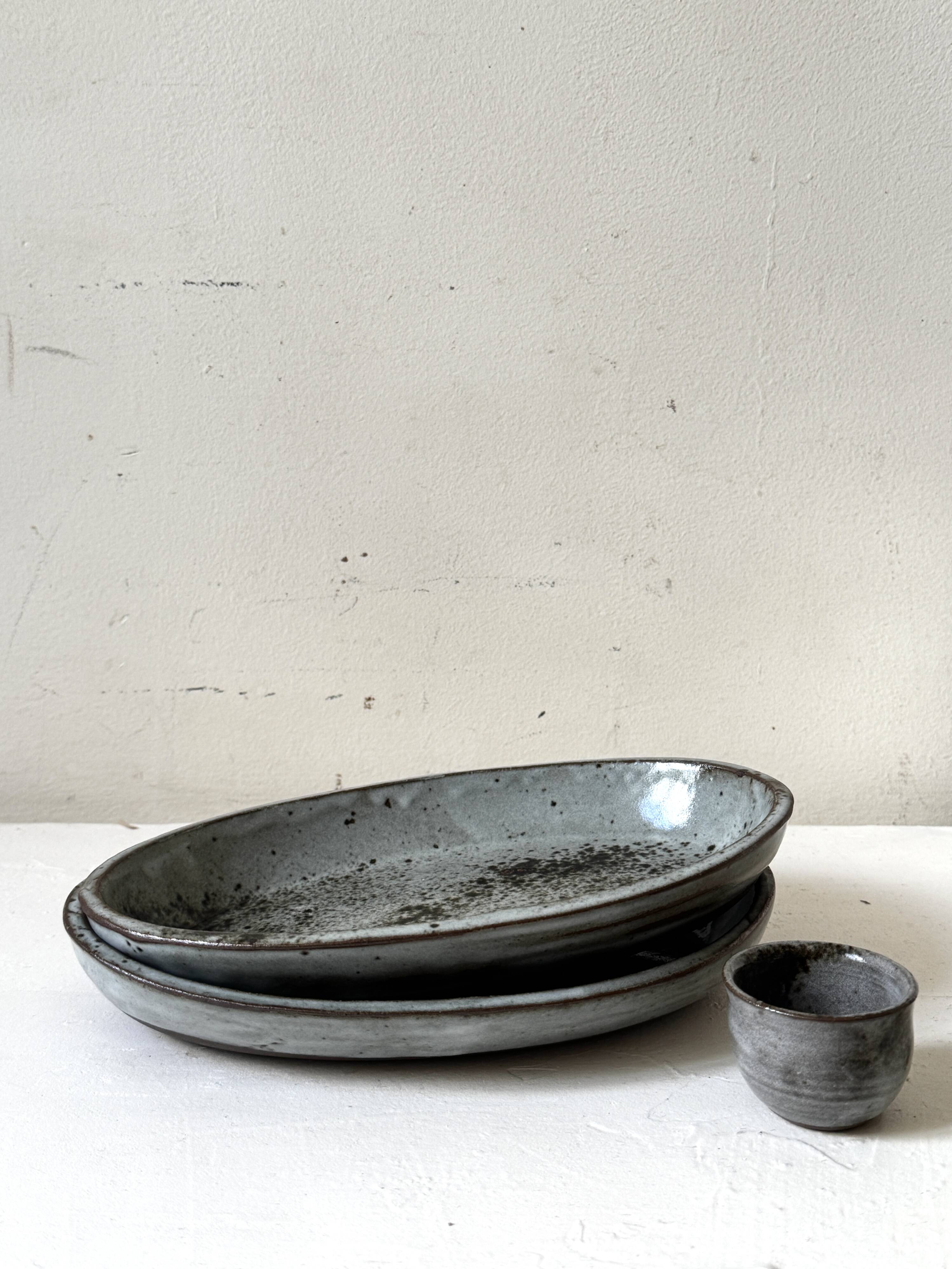 Service ramekins in glazed stoneware and signed, Chantal & Thierry Robert 1970