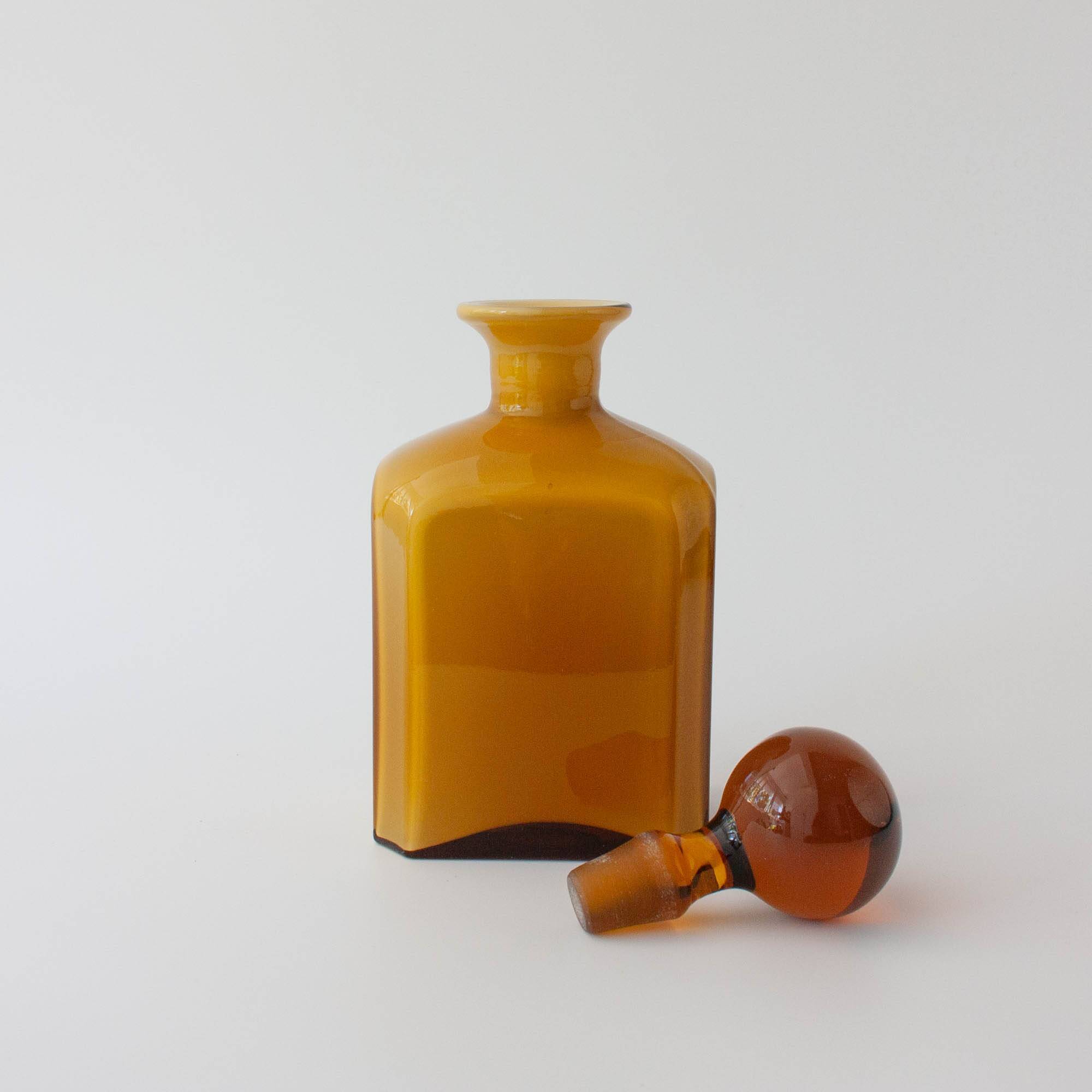 Vintage Mustard Opaline Glass Bottle from Marinha Grande, 1960's