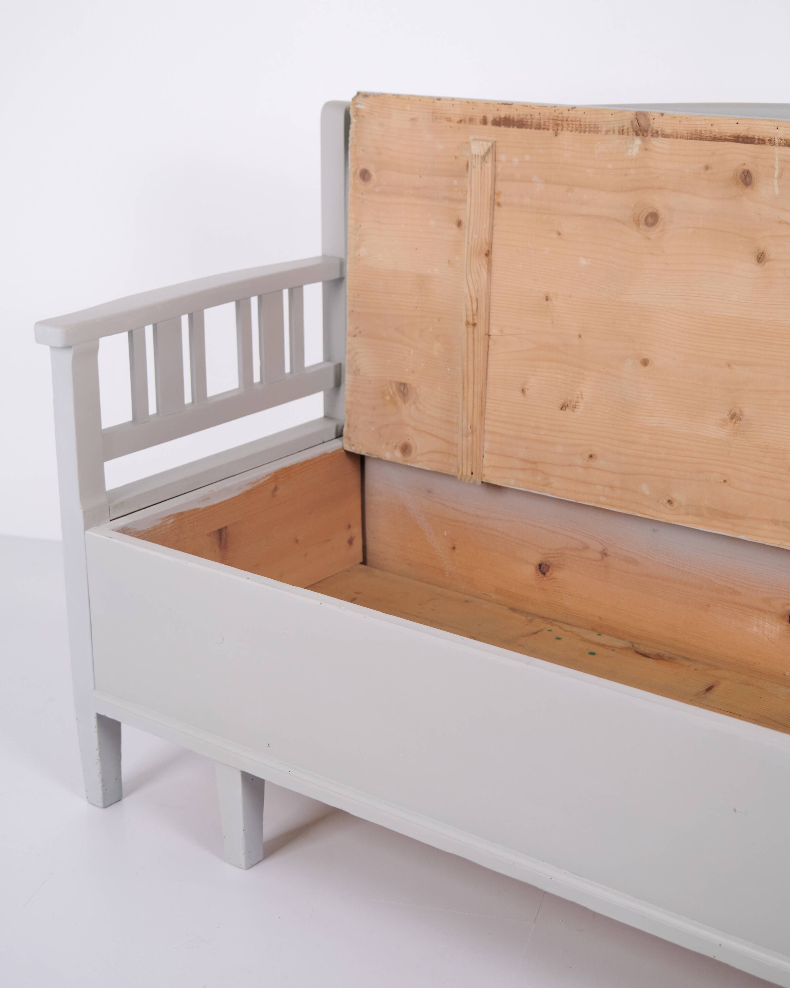 Swedish bench – grey painted – antique – painted pine – c. 1860s