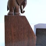 Pair of stylized elephant bookends in solid wood