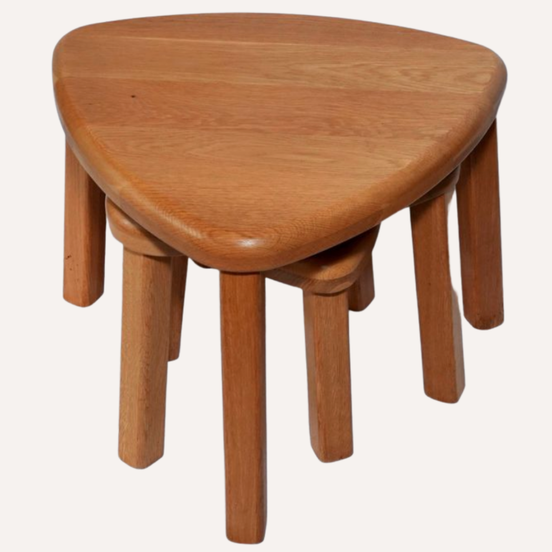 Brutalist oak organic curved oval side or nesting tables, Dutch ca 1960