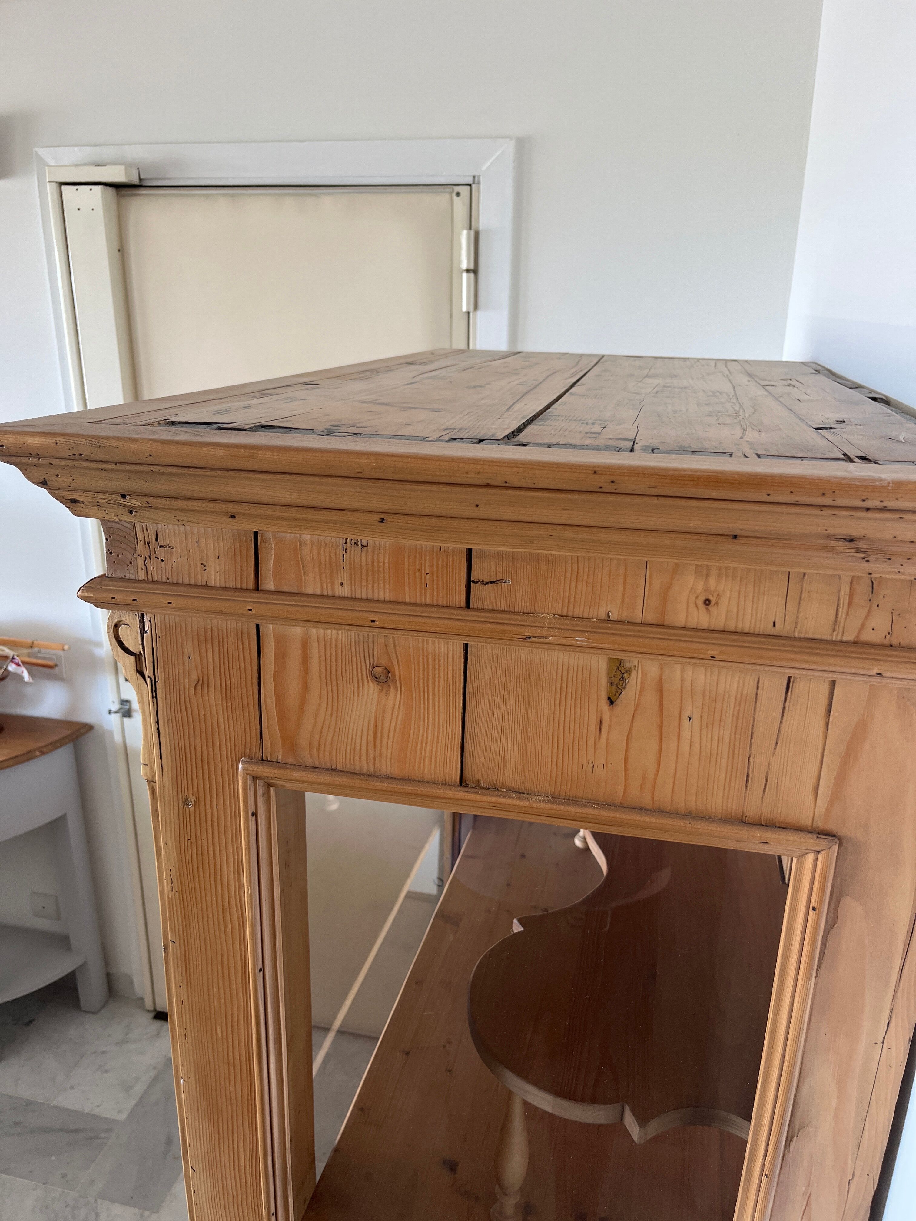 Biedermeier display case in soft wood