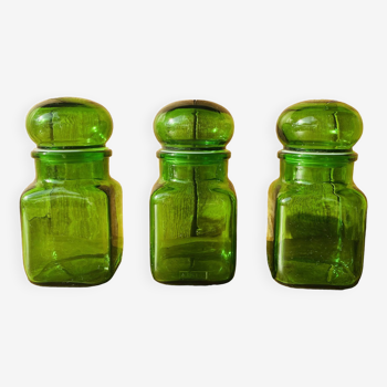 Set of 3 Ariel vintage green glass jars