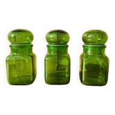 Set of 3 Ariel vintage green glass jars