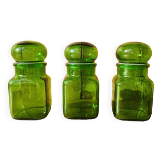 Lot de 3 pots en verre vert vintage Ariel