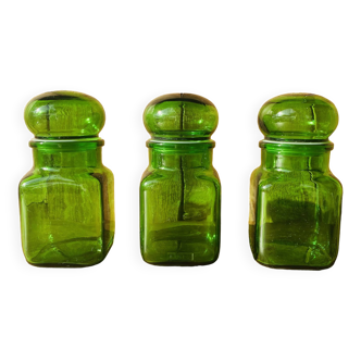 Set of 3 Ariel vintage green glass jars