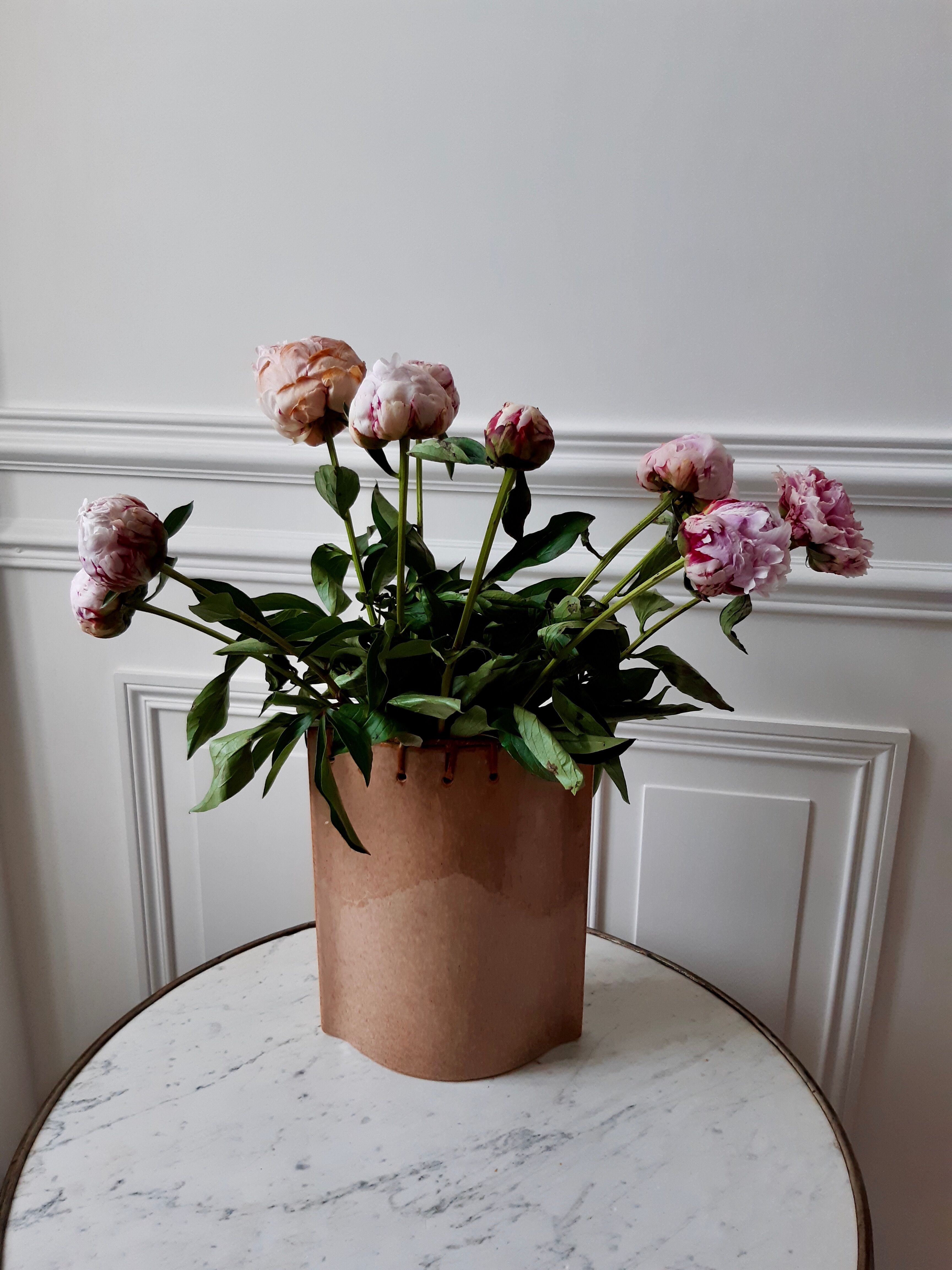 Ceramic and rattan vase 70s