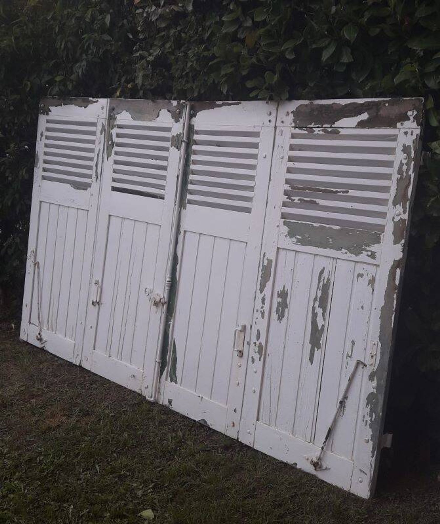 Volets 4 vantaux H148xL245cm persiennes chêne anciens paire 1