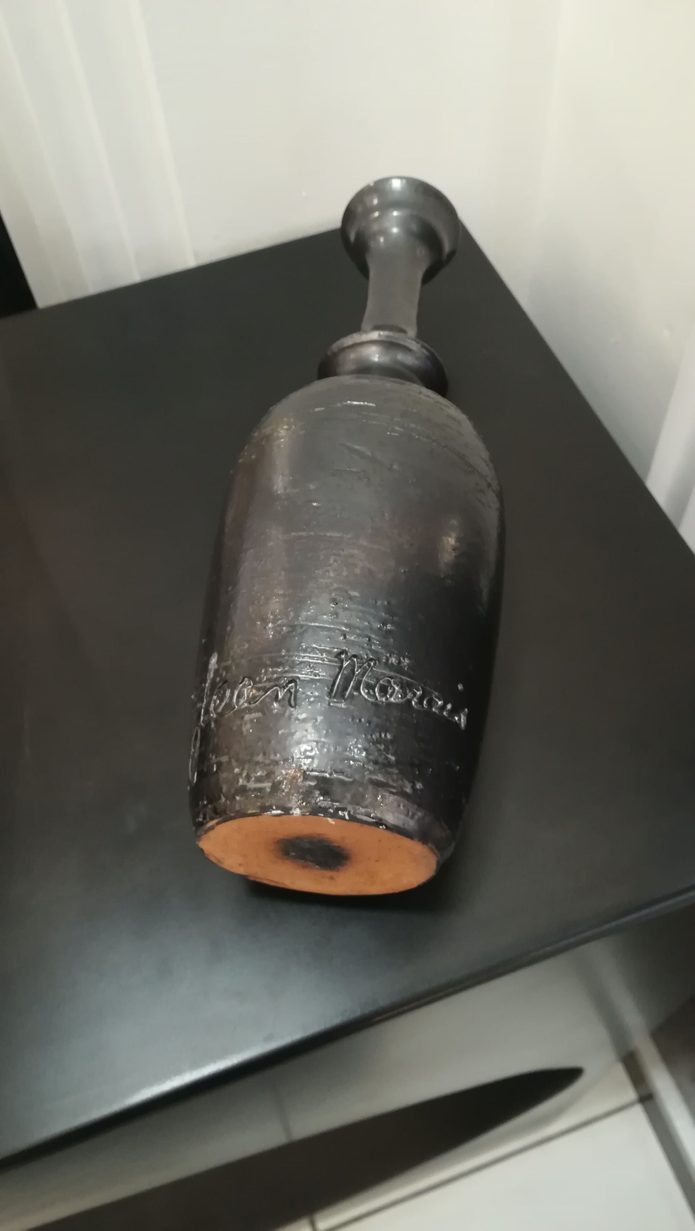 Vase of black enamelled terracotta, signed Jean Marais