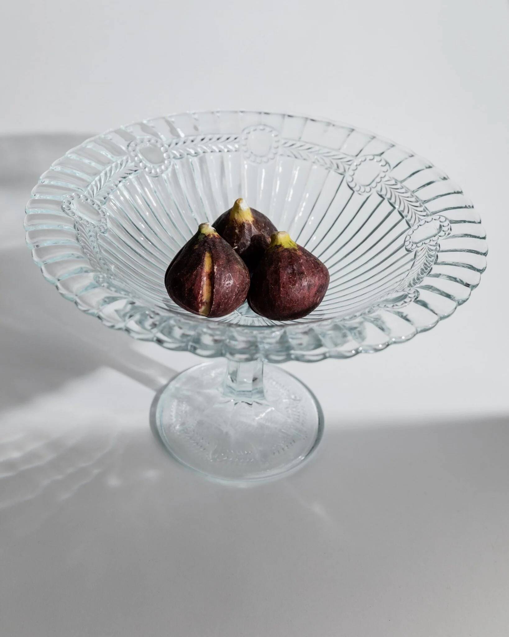 Blue pressed glass compote with pale aqua tint, 1910s Olivia Zabkowice Poland pedestal centerpiece