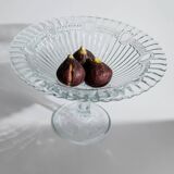 Blue pressed glass compote with pale aqua tint, 1910s Olivia Zabkowice Poland pedestal centerpiece