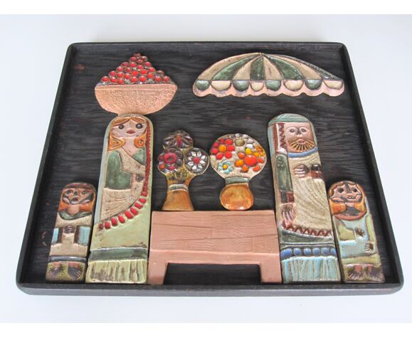 Roland Zobel The Cyclades Anduze Ceramic Market Scene On Wooden Frame 1950 Selency Roland Zobel The Cyclades Anduze Ceramic Market Scene On Wooden Frame 1950 Selency