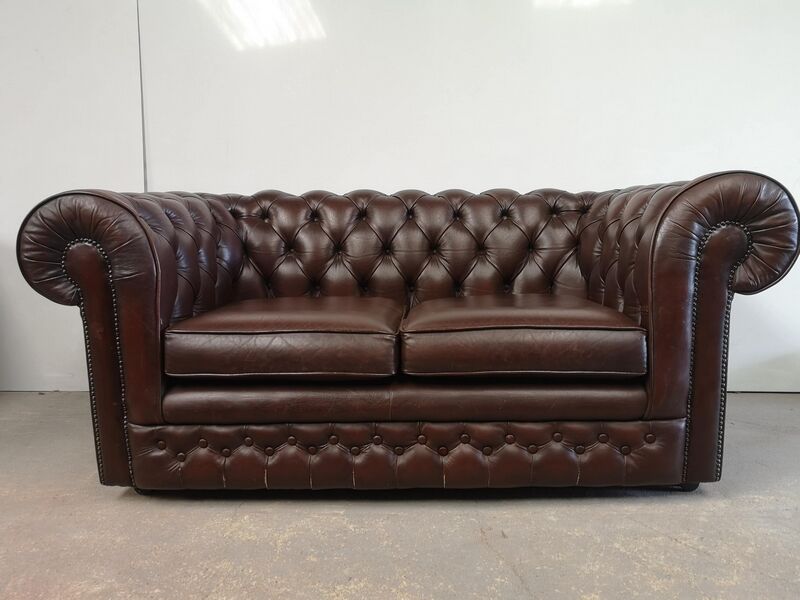 Brown leather chesterfield sofa two places