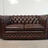 Brown leather chesterfield sofa two places