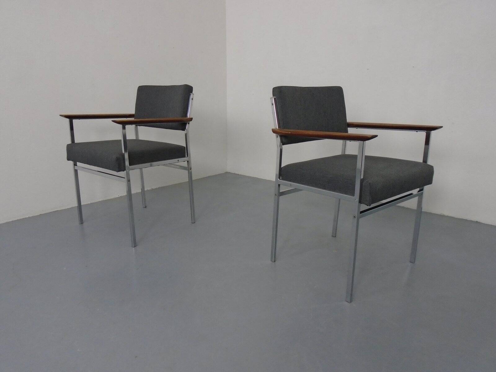 Vintage Square Tubular Rosewood and Steel Armchairs, Germany, 1960s, Set of 2