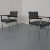 Vintage Square Tubular Rosewood and Steel Armchairs, Germany, 1960s, Set of 2