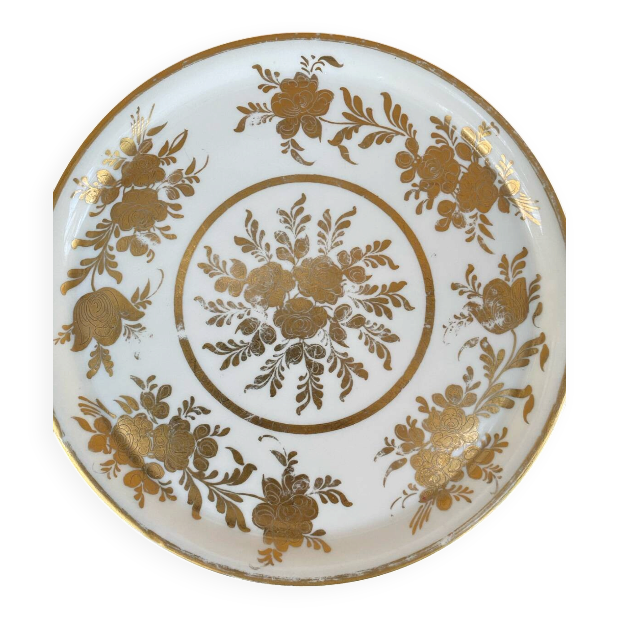 Plat à tarte porcelaine dorée